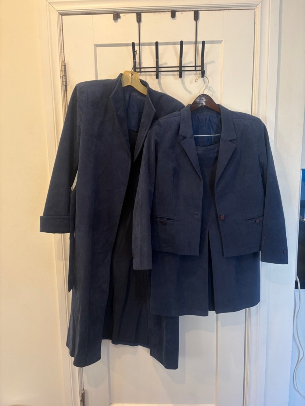 Vintage 70s Navy Women's Suede Coat, Jacket and skirt Set